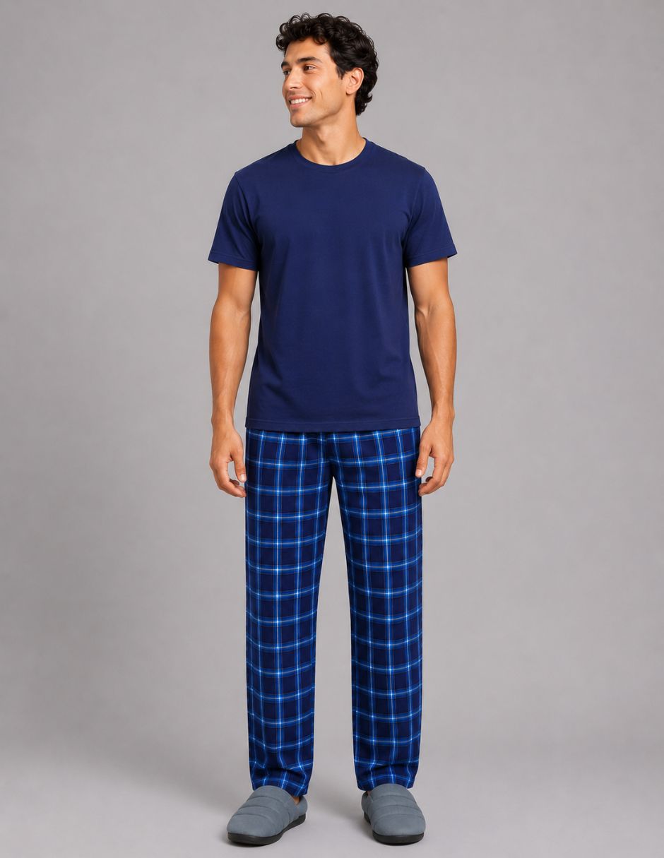 Pantalón pijama estampado a cuadros de algodón para hombre 4